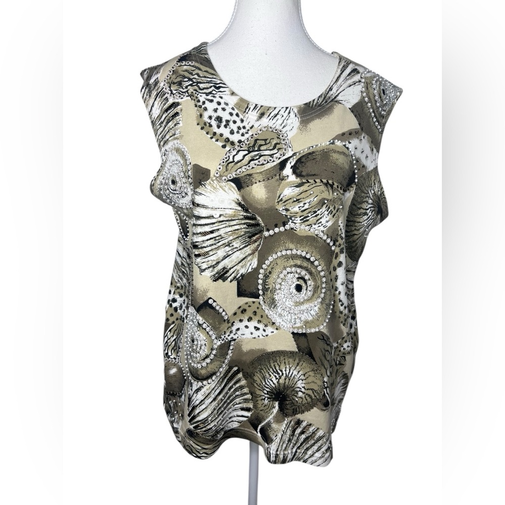 Lisa Ashley Blouse Sz M Brown Seashell Beachy Coastal Cruise Coconut Girl Artsy